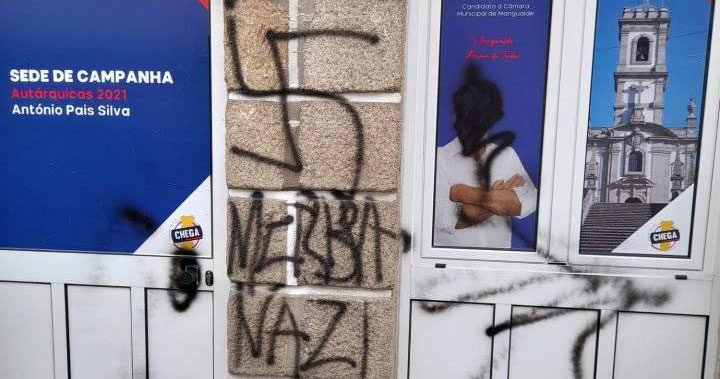  Autárquicas: sede do Chega em Mangualde vandalizada com desenho nazi