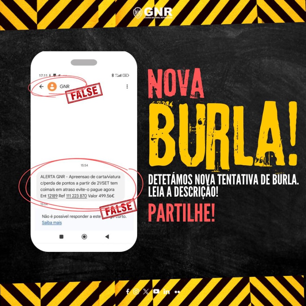  Recebeu mensagem da GNR? Pode ser falsa, alerta força de segurança