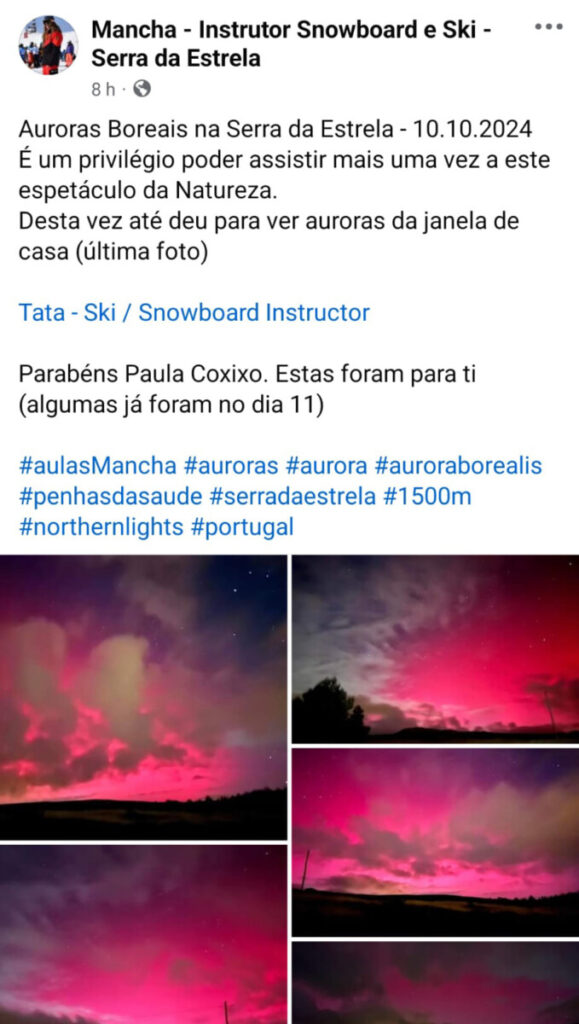  Aurora boreal vista na região de Viseu. Fenómeno registado nas redes sociais