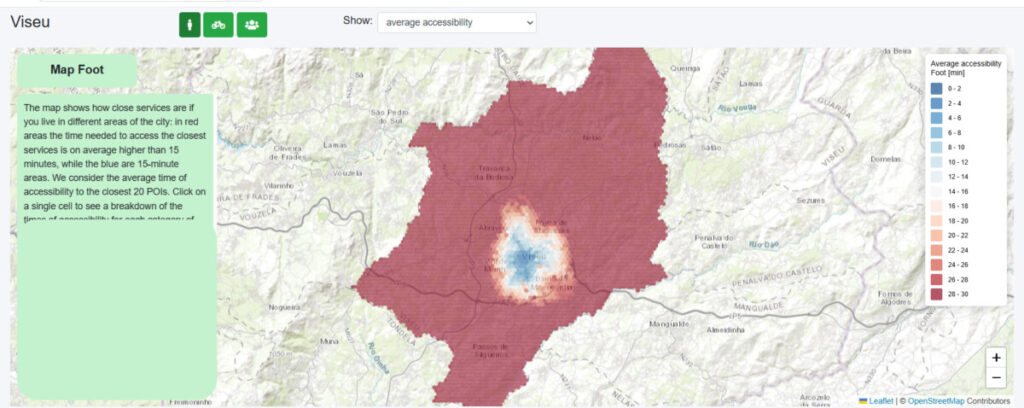  Em Viseu, demora-se, em média, 13 minutos de bicicleta e 30 a pé para chegar a serviços públicos