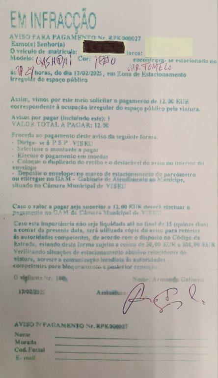  PSP e autarquia de Viseu alertam para burla com talão de estacionamento