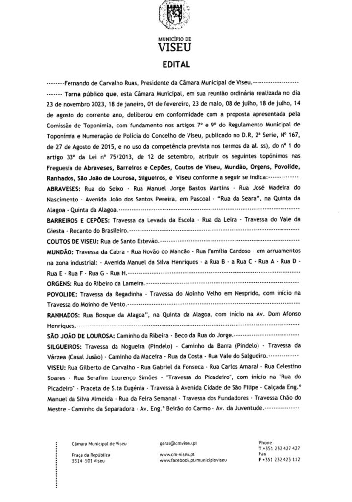  Edital de Toponímia – Câmara Municipal de Viseu - Jornal do Centro